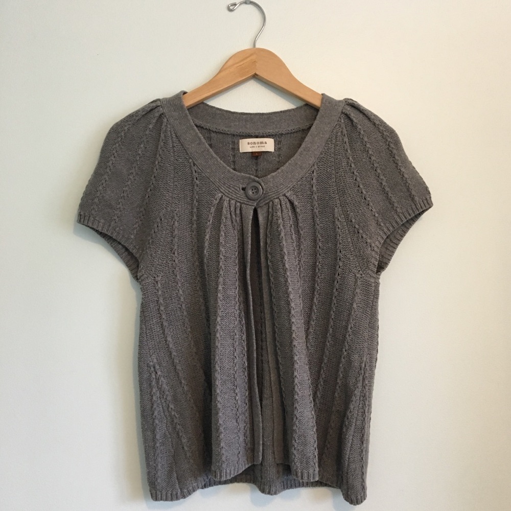 Sonoma Grey Short Sleeve Sweater Button Large